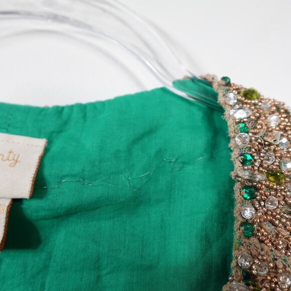 Vintage Plenty by Tracy Reese Green Floral Crystal Beaded Cotton Mini Dress 8 - Picture 11 of 16